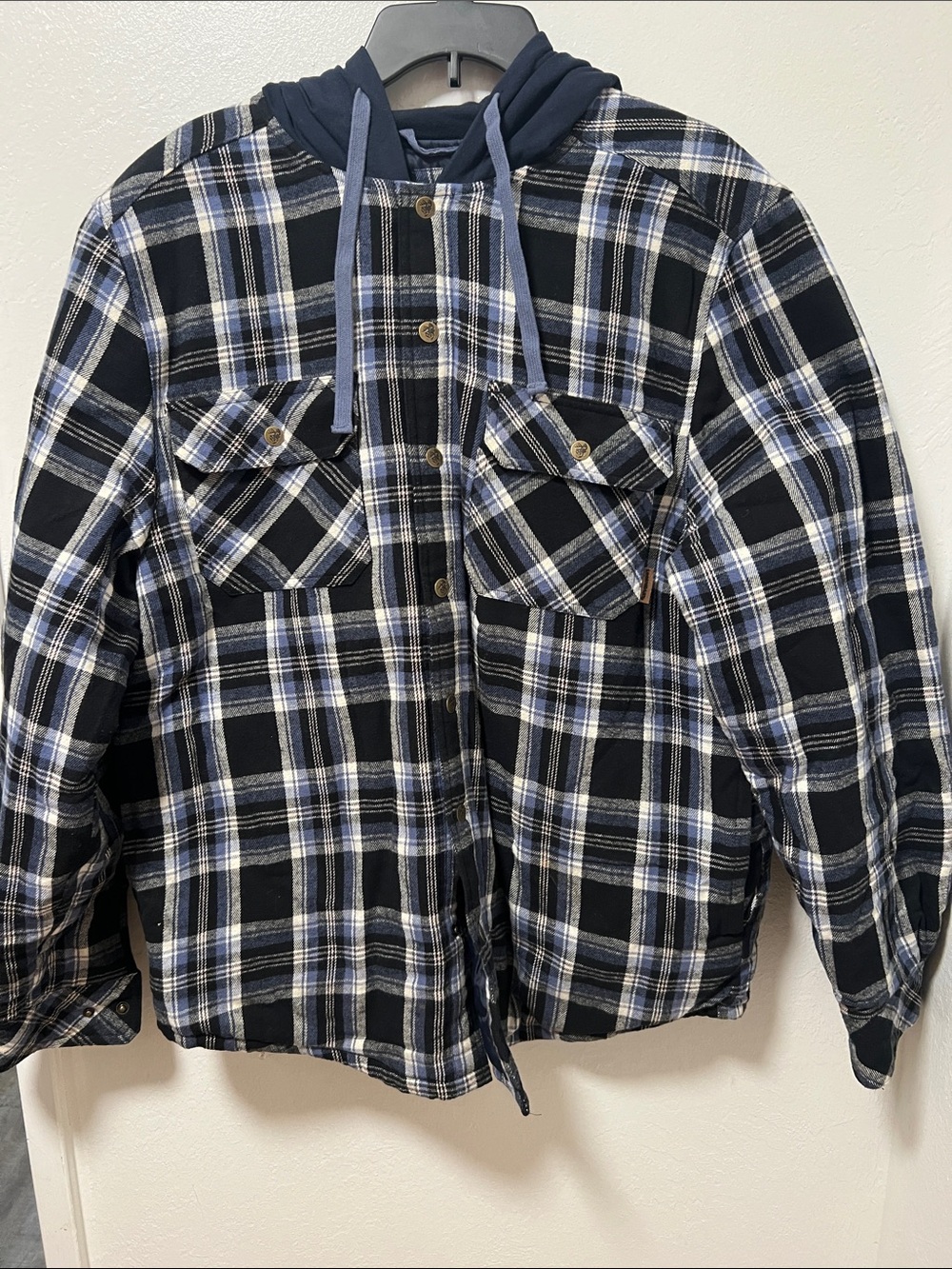 Men's Navy Plaid Hooded Flannel Jacket